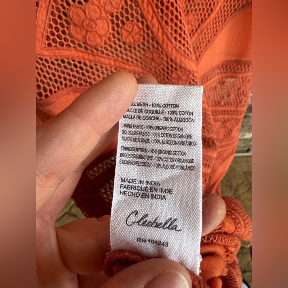 Cleobella Shelby Crochet Midi Dress XL Coral Orange Sheer Boho No Lining - Picture 10 of 16